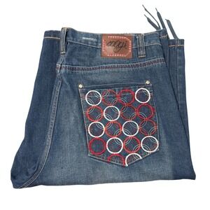 Coogi Mens Jeans Shorts Wide Leg Embroidered Pockets Blue W42